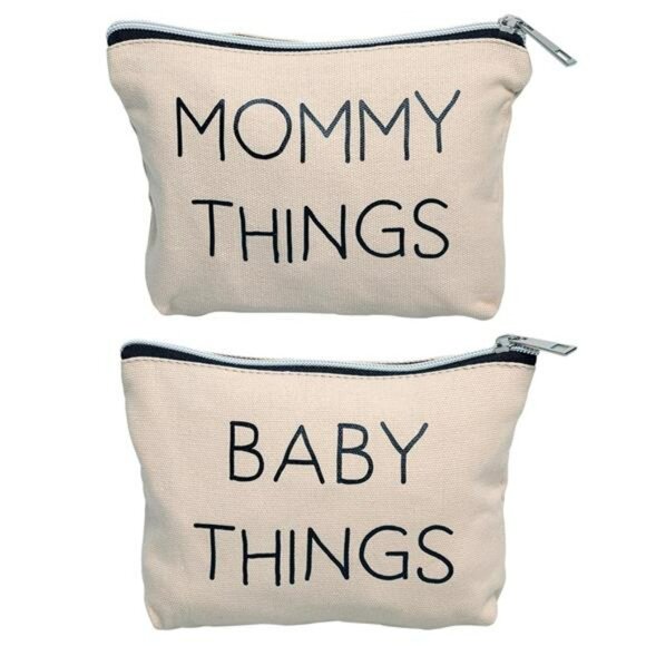 Mommy and Baby Canvas Pouch Set Travel Organizer Cosmetic Diaper Bag Case - Picture 1 of 7